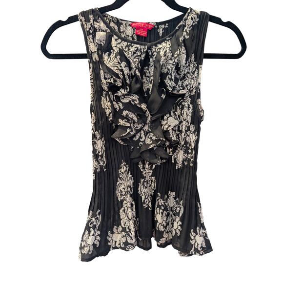 Sunny Leigh Petite Black White Floral Sleeveless Blouse S Ruffle Gothic Romantic - Picture 1 of 5